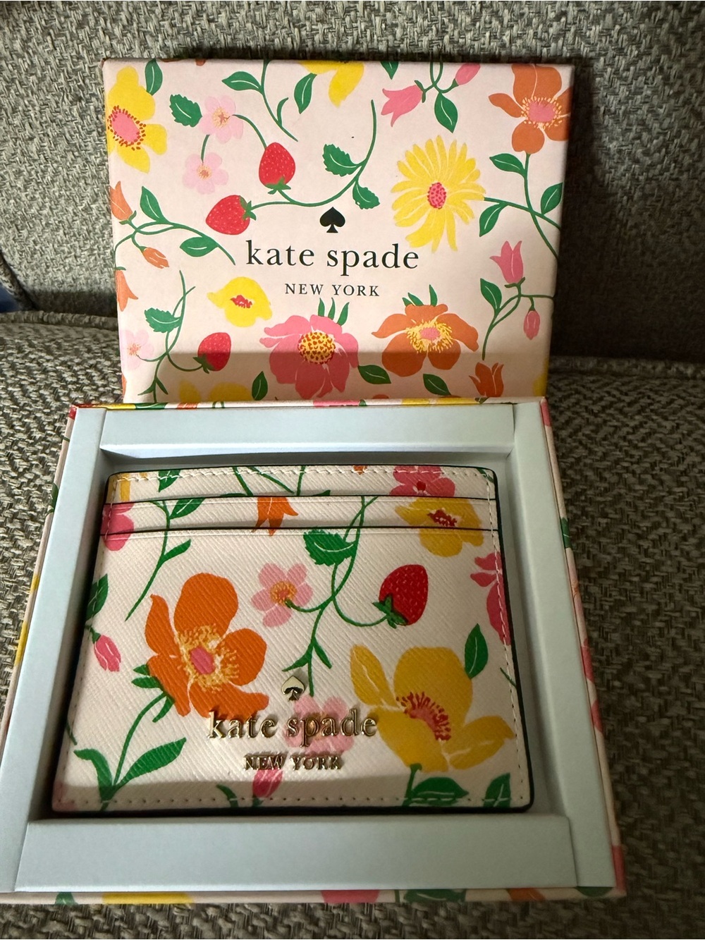 kate spade Cream Floral Card Holder with Multicolor Flowers